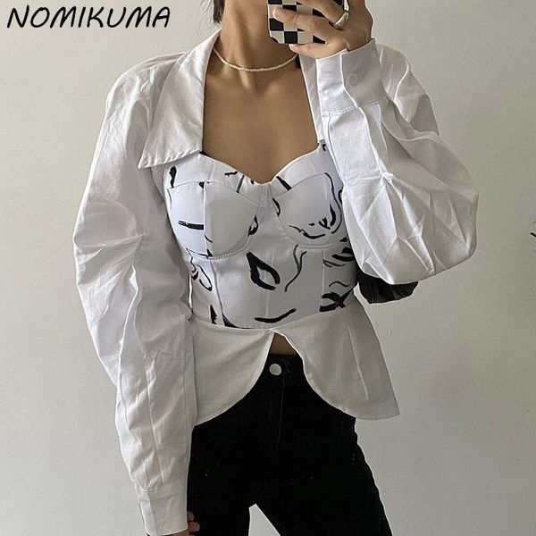 women's blouses & shirts nomikuma fake two pieces patchwork blouse shirt elegant slim lantern sleeve v-neck blusas 2021 korean womens, White
women's blouses & shirts nomikuma fake two pieces patchwork blouse shirt elegant slim lantern sleeve v-neck blusas 2021 korean womens, White