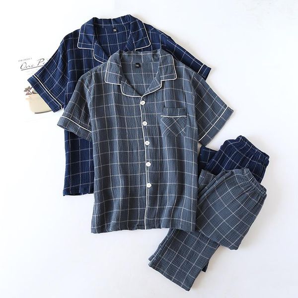 men's sleepwear 2021 spring and summer cotton pajamas two-piece short-sleeved trousers simple plaid home service cover thin section, Black;brown
men's sleepwear 2021 spring and summer cotton pajamas two-piece short-sleeved trousers simple plaid home service cover thin section, Black;brown