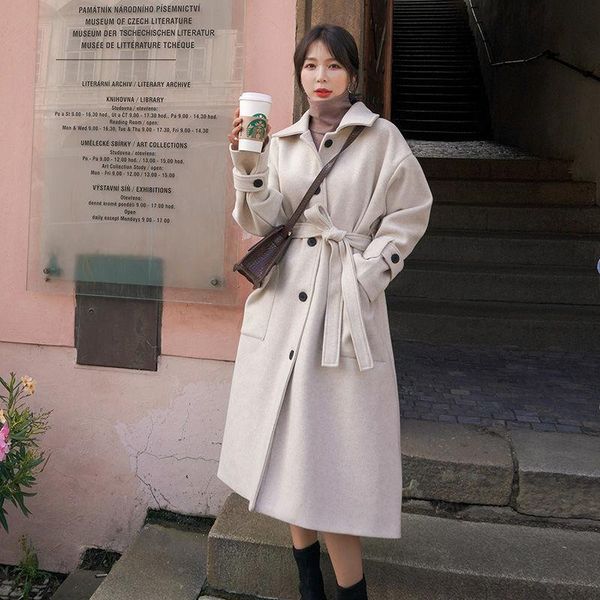 women's wool & blends autumn winter woolen coat women korean elegant long overcoat vintage solid color bandage jacket oversize office w, Black
women's wool & blends autumn winter woolen coat women korean elegant long overcoat vintage solid color bandage jacket oversize office w, Black