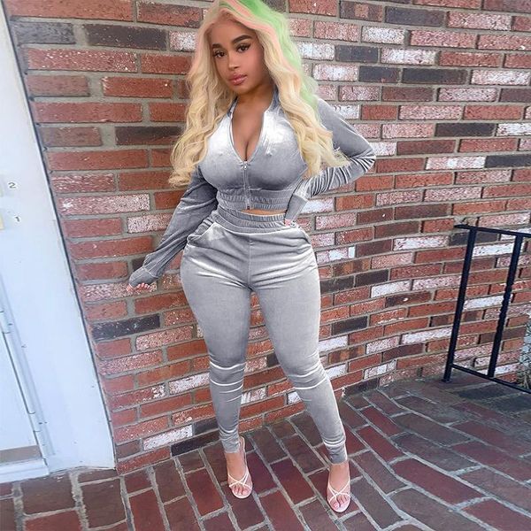 women's tracksuits hirigin velvet two piece set long sleeve zip pocket sweatpants women tracksuit 2 winter fall clothing outfits, Gray
women's tracksuits hirigin velvet two piece set long sleeve zip pocket sweatpants women tracksuit 2 winter fall clothing outfits, Gray