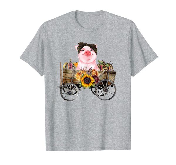 pig on wooden wheelbarrow leopard pumpkin sunflower fall t-shirt, White;black