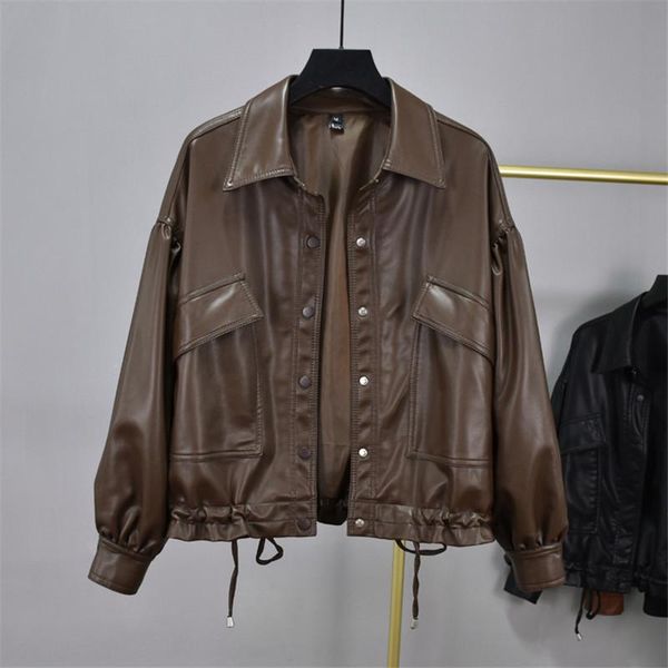 women's leather & faux fashion black jacket women 2022 autumn loose long sleeve hem drawstring water wash coat female trend h1936
women's leather & faux fashion black jacket women 2022 autumn loose long sleeve hem drawstring water wash coat female trend h1936