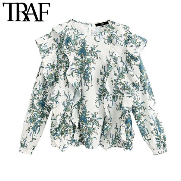 traf women fashion floral print ruffled blouses vintage o neck long sleeve female shirts blusas chic 210415, White
traf women fashion floral print ruffled blouses vintage o neck long sleeve female shirts blusas chic 210415, White