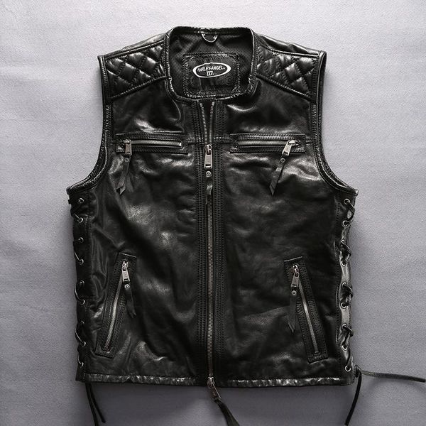 men's leather & faux 2021 o-neck genuine with letter embroidery brand sleeveless motorcycle jacket men biker vest male, Black
men's leather & faux 2021 o-neck genuine with letter embroidery brand sleeveless motorcycle jacket men biker vest male, Black
