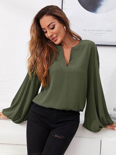 notch neck lantern sleeve solid g9qt#, White
notch neck lantern sleeve solid g9qt#, White