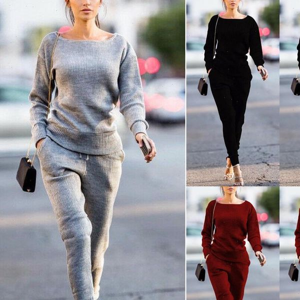2pcs tracksuit long sleeve women tracksuits knitted sweater pants sets sport wear suit 2 piece set for, Gray
2pcs tracksuit long sleeve women tracksuits knitted sweater pants sets sport wear suit 2 piece set for, Gray
