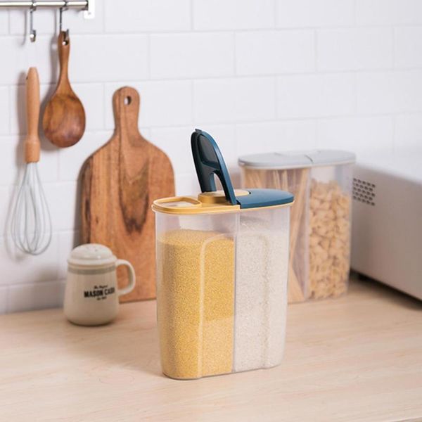 double grid kitchen grain storage tank compartment dry goods transparent box plastic sealed moistureproof i0a8 bottles & jars
double grid kitchen grain storage tank compartment dry goods transparent box plastic sealed moistureproof i0a8 bottles & jars
