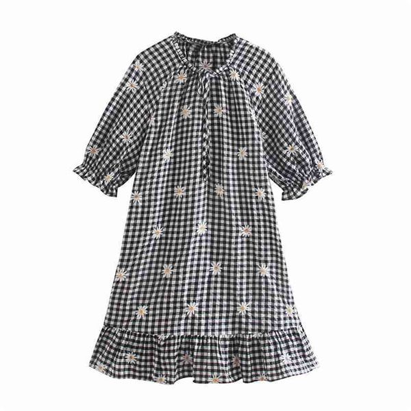 embroidered dress women short puff sleeve bow plaid mini summer female fashion embroidery vintage party es 210524, Black;gray
embroidered dress women short puff sleeve bow plaid mini summer female fashion embroidery vintage party es 210524, Black;gray