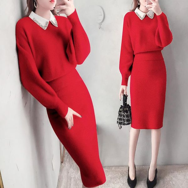 two piece dress spring suit women's autumn red ladies skirt korean fashion temperament knitted sweater + two-piece, White
two piece dress spring suit women's autumn red ladies skirt korean fashion temperament knitted sweater + two-piece, White
