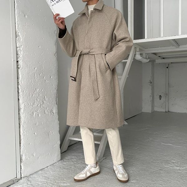 men's wool & blends solid thickening woolen coat male korean long loose single-breasted simple slim warm belt jacket boy 2021, Black
men's wool & blends solid thickening woolen coat male korean long loose single-breasted simple slim warm belt jacket boy 2021, Black