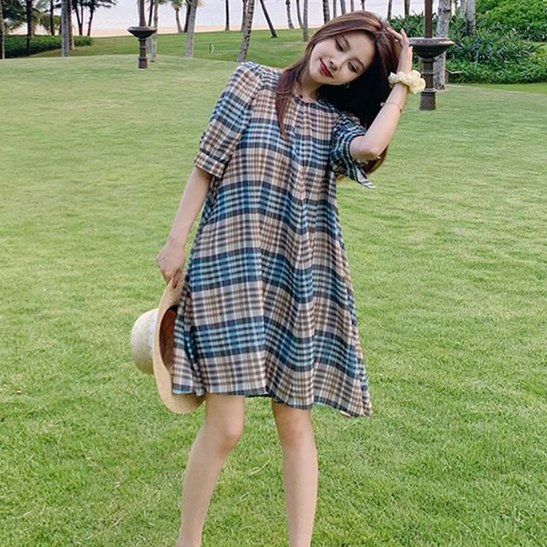 841# maternity dress summer cotton plaid o neck short sleeves loose mini pregnant women mom dresses, White
841# maternity dress summer cotton plaid o neck short sleeves loose mini pregnant women mom dresses, White
