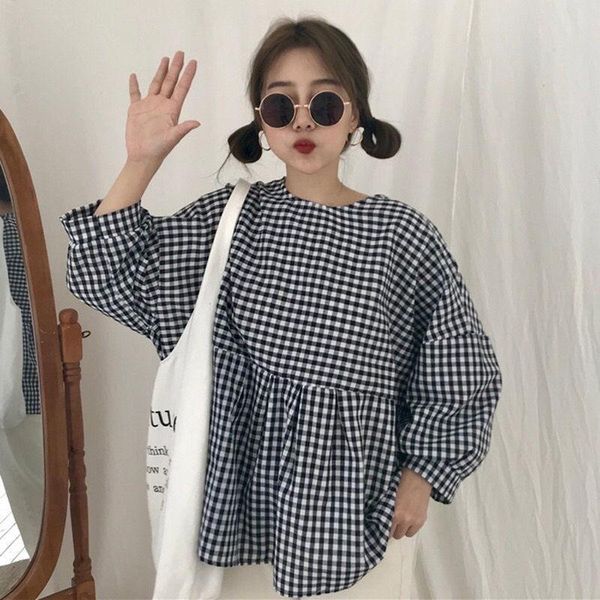 women's blouses & shirts plaid pullover shirt loose 3/4 sleeve round neck bishop sleeves retro doll blouse women blusas ropa de mujer, White
women's blouses & shirts plaid pullover shirt loose 3/4 sleeve round neck bishop sleeves retro doll blouse women blusas ropa de mujer, White