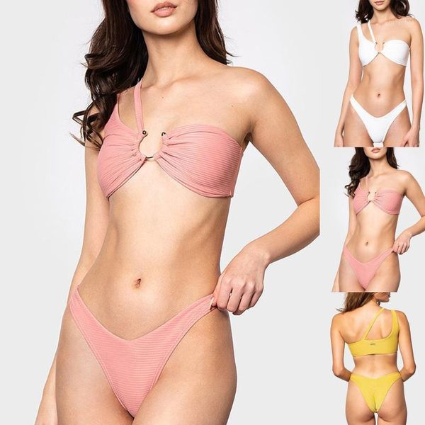 4# one shoulder split swimsuit swimwear bikinis set women's summer solid color ribbed strap bathsuit biquini, White;black
4# one shoulder split swimsuit swimwear bikinis set women's summer solid color ribbed strap bathsuit biquini, White;black