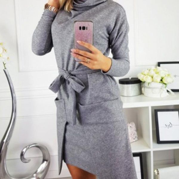 casual dresses ladies dress autumn ladies's fashion turtleneck long sleeve big pocket with belt clothing, Black;gray
casual dresses ladies dress autumn ladies's fashion turtleneck long sleeve big pocket with belt clothing, Black;gray
