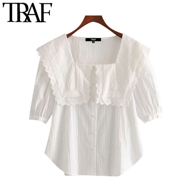 traf women sweet fashion cutwork embroidery blouses vintage peter pan collar short sleeve female shirts chic 210415, White
traf women sweet fashion cutwork embroidery blouses vintage peter pan collar short sleeve female shirts chic 210415, White