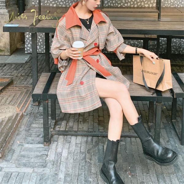 chic women's color matching windbreaker spring fall korean loose plaid overcoat plus size british trench coat with belt coats, Tan;black
chic women's color matching windbreaker spring fall korean loose plaid overcoat plus size british trench coat with belt coats, Tan;black