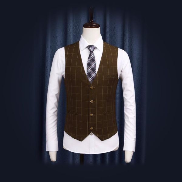 men's vests 2021 spring autumn v-neck brown slim men plaid business formal suits vest wedding groom young man blazers, Black;white
men's vests 2021 spring autumn v-neck brown slim men plaid business formal suits vest wedding groom young man blazers, Black;white