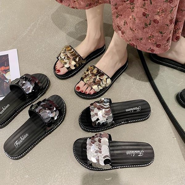 slippers silver&gold paillette ladies fish scale glitter flipflops platform thick heels slides women skidproof studs beach shoes, Black
slippers silver&gold paillette ladies fish scale glitter flipflops platform thick heels slides women skidproof studs beach shoes, Black