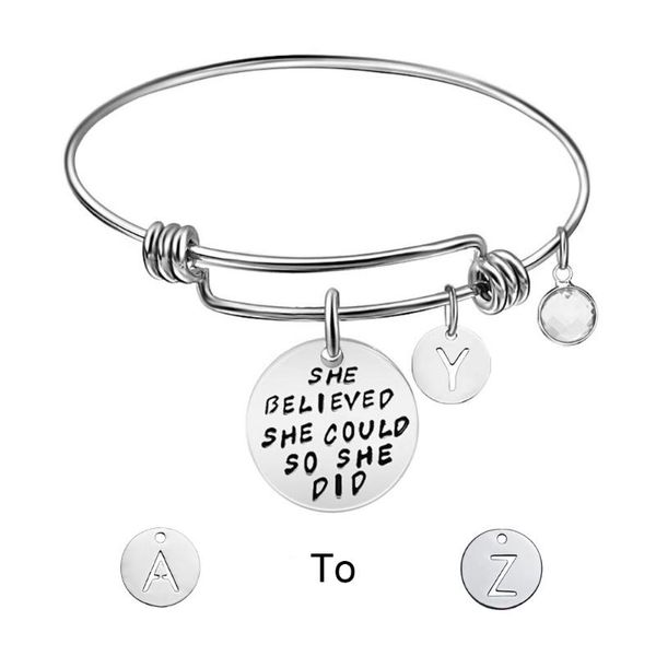 bangle 26 initial letter pendant explosive stainless steel inspirational bracelet she believe could with crystal charm jewelry, Black
bangle 26 initial letter pendant explosive stainless steel inspirational bracelet she believe could with crystal charm jewelry, Black