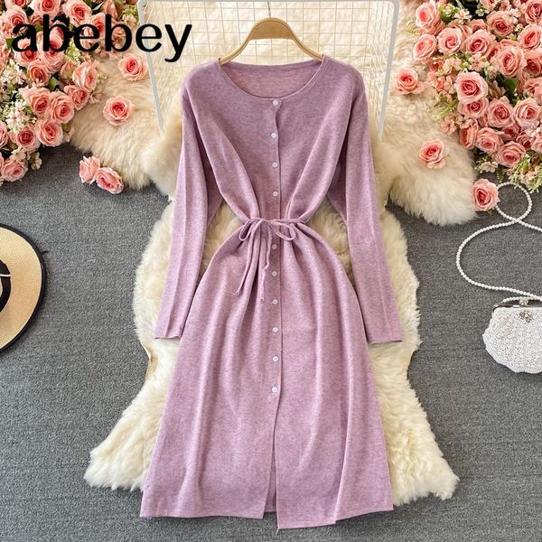 casual dresses 2021 spring autumn korean o-neck long sleeve knitted dress single breasted high waist lace up solid color mid-long, Black;gray
casual dresses 2021 spring autumn korean o-neck long sleeve knitted dress single breasted high waist lace up solid color mid-long, Black;gray