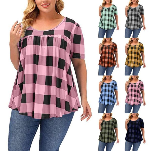 women's blouses & shirts fashion plus size blouse casual loose short-sleeved o-neck for women plaid clothing blusas mujer de moda, White
women's blouses & shirts fashion plus size blouse casual loose short-sleeved o-neck for women plaid clothing blusas mujer de moda, White
