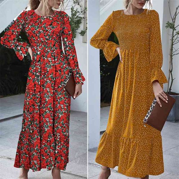women autumn winter floral polka dot print boho beach maxi dress o neck long flare sleeve ruffles elegant party robe 210507, Black;gray
women autumn winter floral polka dot print boho beach maxi dress o neck long flare sleeve ruffles elegant party robe 210507, Black;gray
