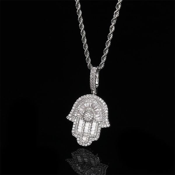 gold color hip hop iced out bling men boy jewelry hiphop rock punk ice baguette cz hamsa hand fatima's hand pendant necklace 733 q2, Silver 
gold color hip hop iced out bling men boy jewelry hiphop rock punk ice baguette cz hamsa hand fatima's hand pendant necklace 733 q2, Silver