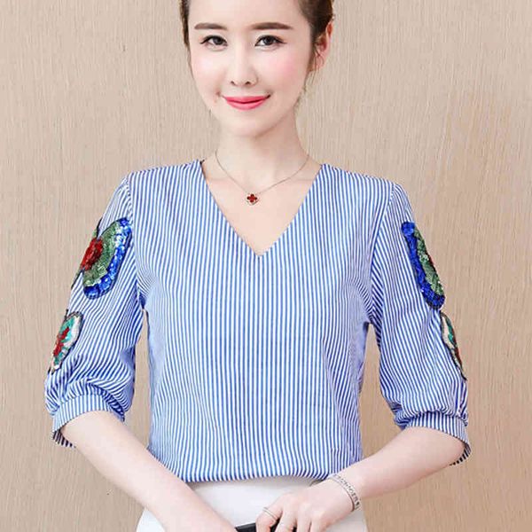 women's blouses & shirts shintimes plus size women summer striped v-neck womens shirt short sleeve woman fashion sequins eleg, White
women's blouses & shirts shintimes plus size women summer striped v-neck womens shirt short sleeve woman fashion sequins eleg, White
