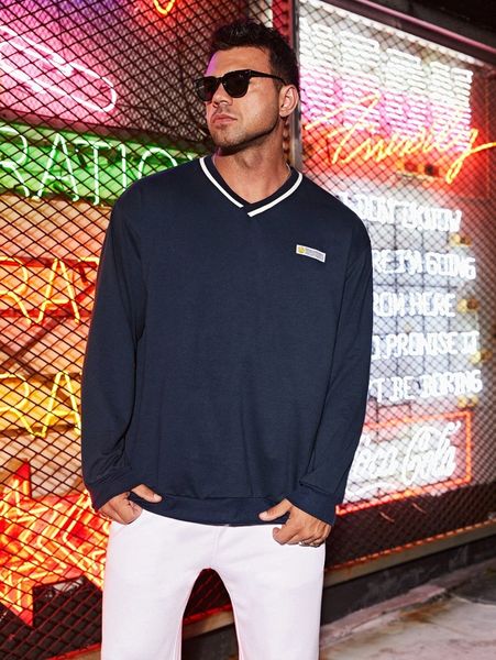 extended sizes men patch detail striped trim sweatshirt j9zg#, Black
