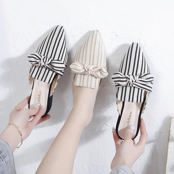 elegant striped women mules slippers pointed-toe flat ladies office shoes butterfly-knot decoration summer slides, Black
elegant striped women mules slippers pointed-toe flat ladies office shoes butterfly-knot decoration summer slides, Black