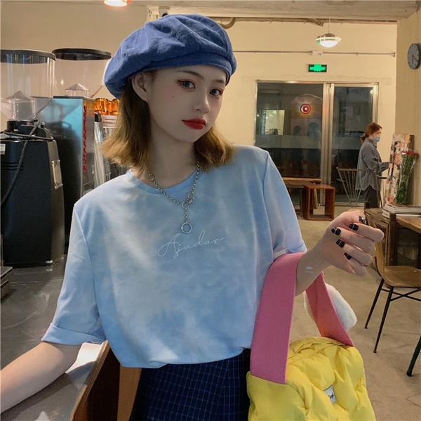 women's t-shirt fashionable short sleeve summer 2021 style fried street blue tie-dyed ins trendy loose printed bottoming, White
women's t-shirt fashionable short sleeve summer 2021 style fried street blue tie-dyed ins trendy loose printed bottoming, White