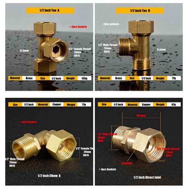 watering equipments 3pcs 1/2" copper tee/elbow/direct movable joint loose connector water heater gas tank industrial trachea plumbing p
watering equipments 3pcs 1/2" copper tee/elbow/direct movable joint loose connector water heater gas tank industrial trachea plumbing p
