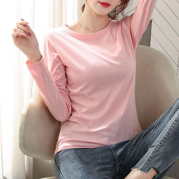 women's t-shirt 100% cotton long sleeve round neck 2021 spring pink loose large base shirt korean top, White
women's t-shirt 100% cotton long sleeve round neck 2021 spring pink loose large base shirt korean top, White