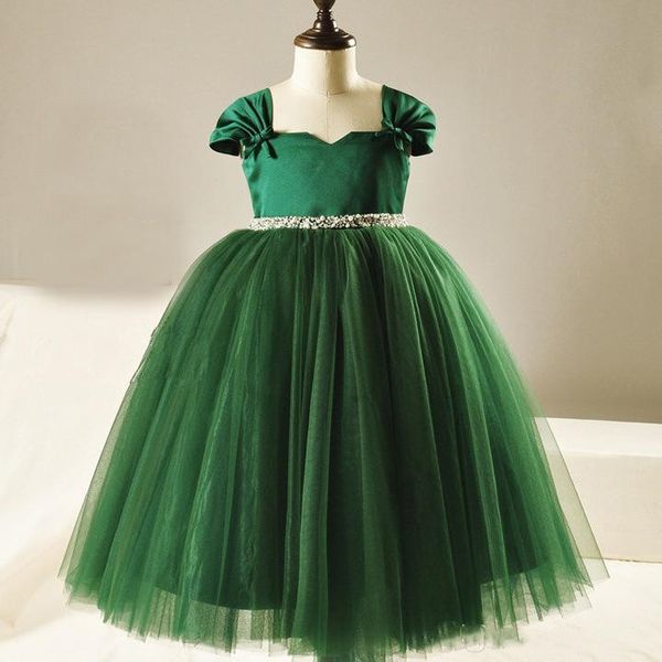 dark green flower girls dresses shining sash tea length party dress satin with tulle ball gown, White;blue
dark green flower girls dresses shining sash tea length party dress satin with tulle ball gown, White;blue