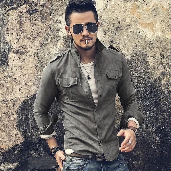 men's jackets fashionable military suede style single-breasted slim shirt faux leather top, Black;brown
men's jackets fashionable military suede style single-breasted slim shirt faux leather top, Black;brown