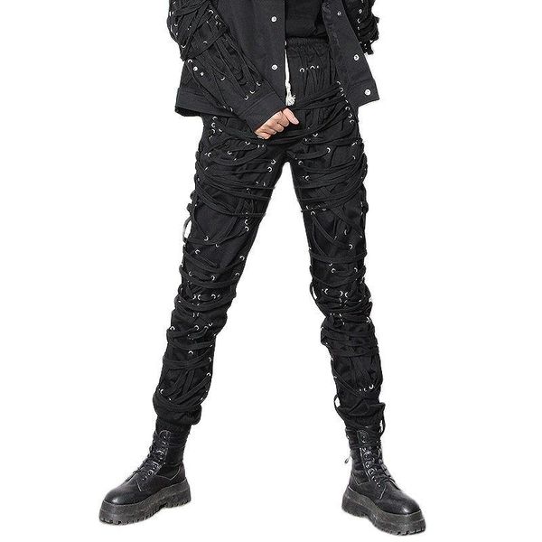 men's pants nice drawstring lacing up punk hip hop men women harajuku slim fit streetwear joggers gothic style trousers, Black
men's pants nice drawstring lacing up punk hip hop men women harajuku slim fit streetwear joggers gothic style trousers, Black