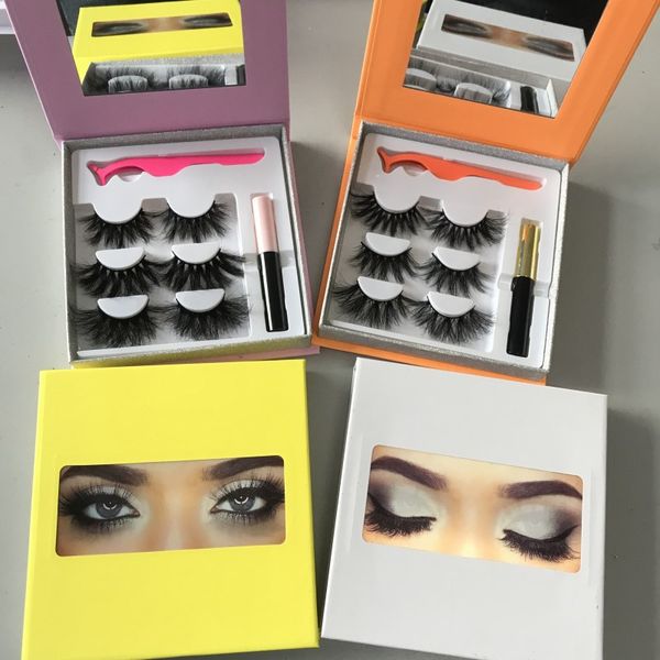 wholesale price 3pairs lashes book with lash glue 25mm mink eyelash 3d fluffy eyelashes custom logo accept