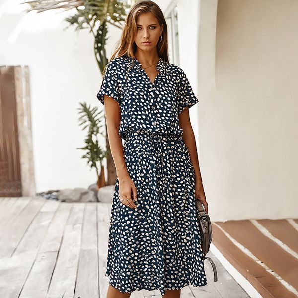 fashion polka dot print dress women high waist sashes a line summer short sleeve single-breasted bohemian midi dresses, Black;gray
fashion polka dot print dress women high waist sashes a line summer short sleeve single-breasted bohemian midi dresses, Black;gray