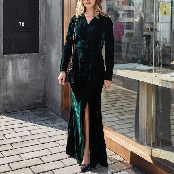 casual dresses winter velvet evening party dress chic v-neck long sleeve maxi women autumn split green prom gown, Black;gray
casual dresses winter velvet evening party dress chic v-neck long sleeve maxi women autumn split green prom gown, Black;gray