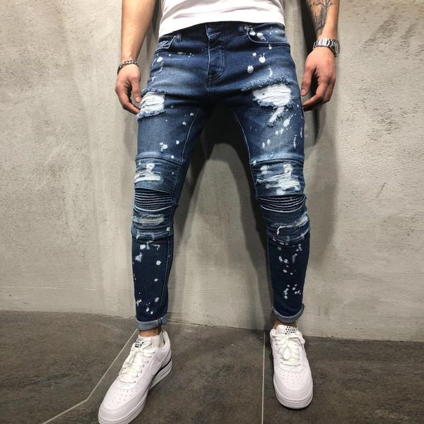 men's pants ripped white dots jeans motor biker skinny denim male casual slim fit zipper pencil trousers homme, Blue
men's pants ripped white dots jeans motor biker skinny denim male casual slim fit zipper pencil trousers homme, Blue