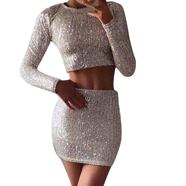 two piece dress women's round neck long-sleeved pleated sparkling skirt suit sequin prom party ball gown long sleeve, White
two piece dress women's round neck long-sleeved pleated sparkling skirt suit sequin prom party ball gown long sleeve, White