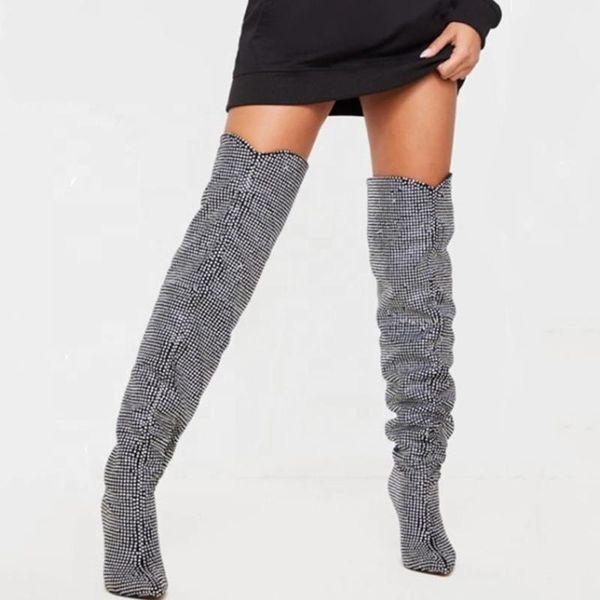 boots fashion western bling diamond decorate women winter over knee high pointed toe thin heels outdoor shoes, Black
boots fashion western bling diamond decorate women winter over knee high pointed toe thin heels outdoor shoes, Black