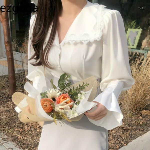 ezgaga lace patchwork elegant shirts turn-down collar long flare sleeve chic french style white office lady fashion women's blouses &
ezgaga lace patchwork elegant shirts turn-down collar long flare sleeve chic french style white office lady fashion women's blouses &