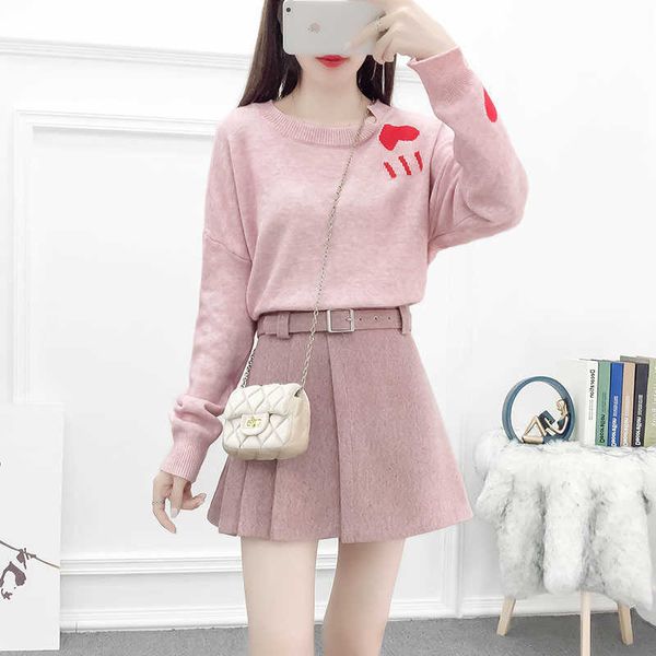 autumn winter 2 piece suit set loose heart pullover sweater +pink high waist woolen skirt with belt women casual clothes 210529, White
autumn winter 2 piece suit set loose heart pullover sweater +pink high waist woolen skirt with belt women casual clothes 210529, White