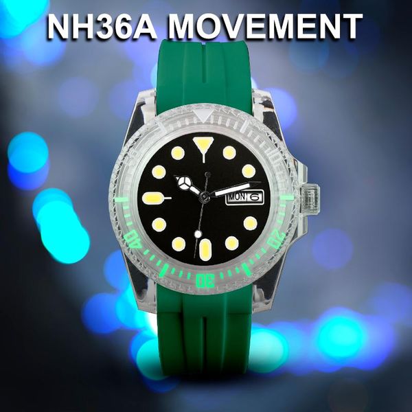 wristwatches 40mm sub modify watch case acrylic transparent watches men's nh36 movement automatic green luminous day-date rubber jelly, Slivery;brown
wristwatches 40mm sub modify watch case acrylic transparent watches men's nh36 movement automatic green luminous day-date rubber jelly, Slivery;brown
