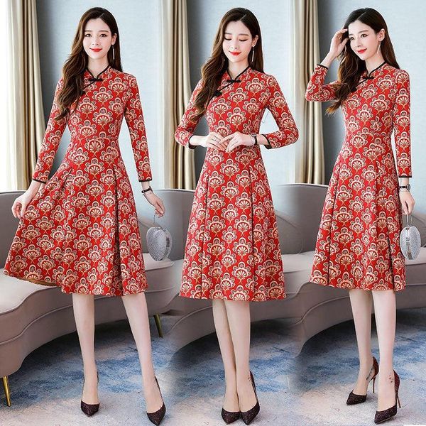casual dresses 2021 spring autumn vintage women mandarin collar floral print red cheongsam dress , slim flower long sleeve for woman, Black;gray
casual dresses 2021 spring autumn vintage women mandarin collar floral print red cheongsam dress , slim flower long sleeve for woman, Black;gray