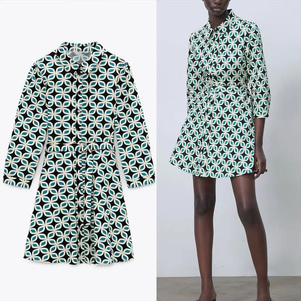 za print belt green mini women dress vintage long sleeve shirt woman fashion front button summer vestidos, Black;gray
za print belt green mini women dress vintage long sleeve shirt woman fashion front button summer vestidos, Black;gray