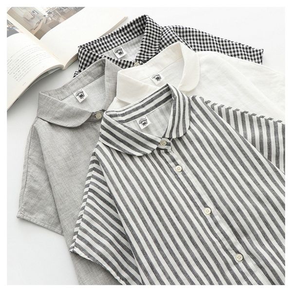 women's t-shirt 2021 summer super soft cotton yarn stripe plaid short sleeve japanese style women casual shirt blouse p66f, White
women's t-shirt 2021 summer super soft cotton yarn stripe plaid short sleeve japanese style women casual shirt blouse p66f, White