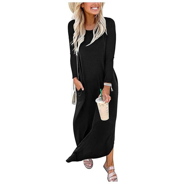 casual dresses pure color bohemian loose pocket women long dress sleeve holiday female maxi, Black;gray
casual dresses pure color bohemian loose pocket women long dress sleeve holiday female maxi, Black;gray