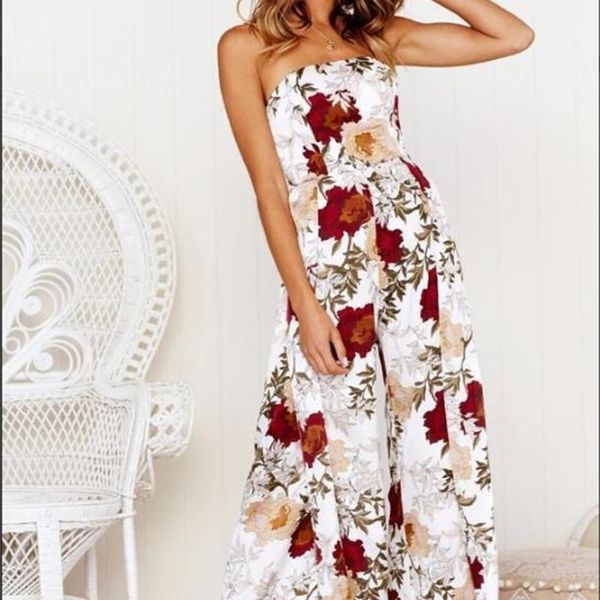 Jumpsuits Sexy Strapless Sleeveless Backless Rompers Fashion Ladies Full Length Apparel Summer Floral Printed, White
Jumpsuits Sexy Strapless Sleeveless Backless Rompers Fashion Ladies Full Length Apparel Summer Floral Printed, White